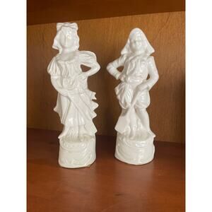 Vintage MCM 18th Century Style Boy and Girl Figurines White Porcelain Decor
